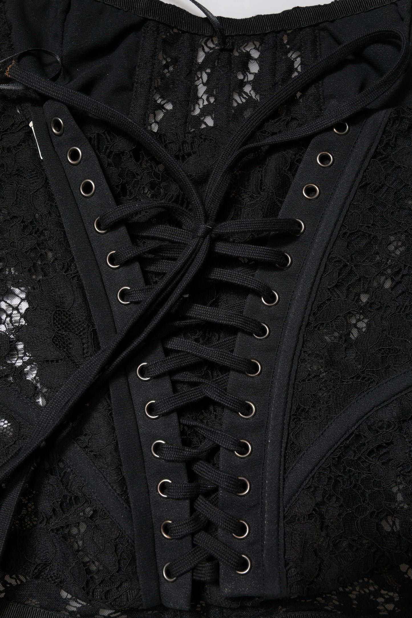 Dolce &amp; Gabbana – Schwarzes, trägerloses Bustier-Crop-Top mit Blumenspitze