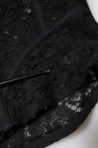 Dolce &amp; Gabbana – Schwarzes, trägerloses Bustier-Crop-Top mit Blumenspitze