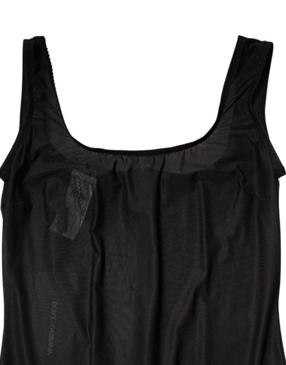 Dolce &amp; Gabbana Schwarzes ärmelloses Tanktop aus Nylon mit Rundhalsausschnitt