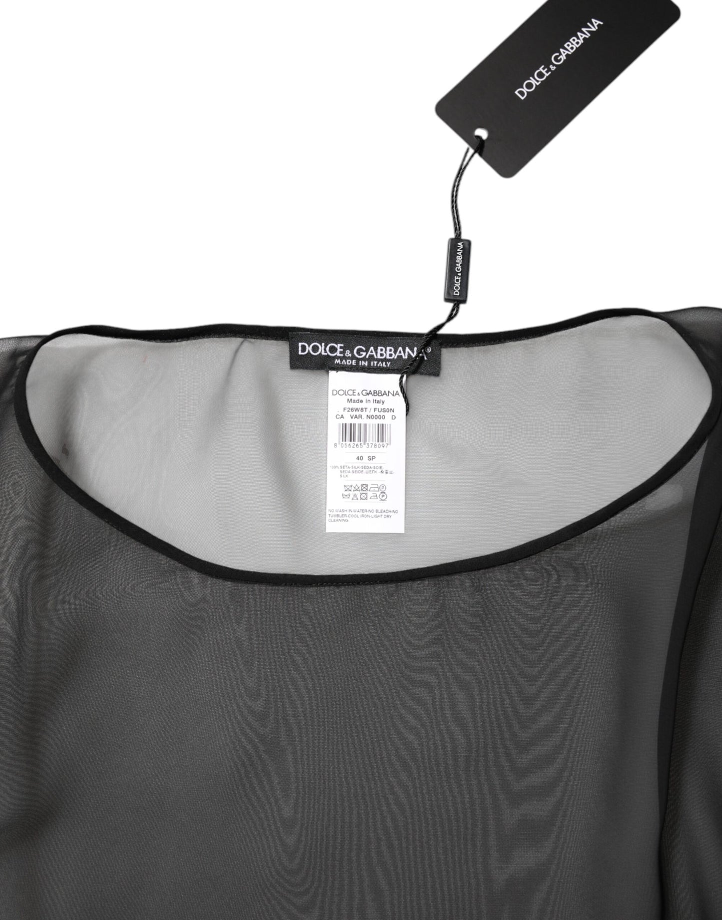 Dolce &amp; Gabbana – Schwarzes, durchsichtiges Blusentop aus Seidenchiffon und Spitze