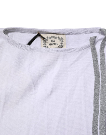PINK MEMORIES Weißes Blusentop aus Baumwolle mit kurzen Ärmeln und Rundhalsausschnitt