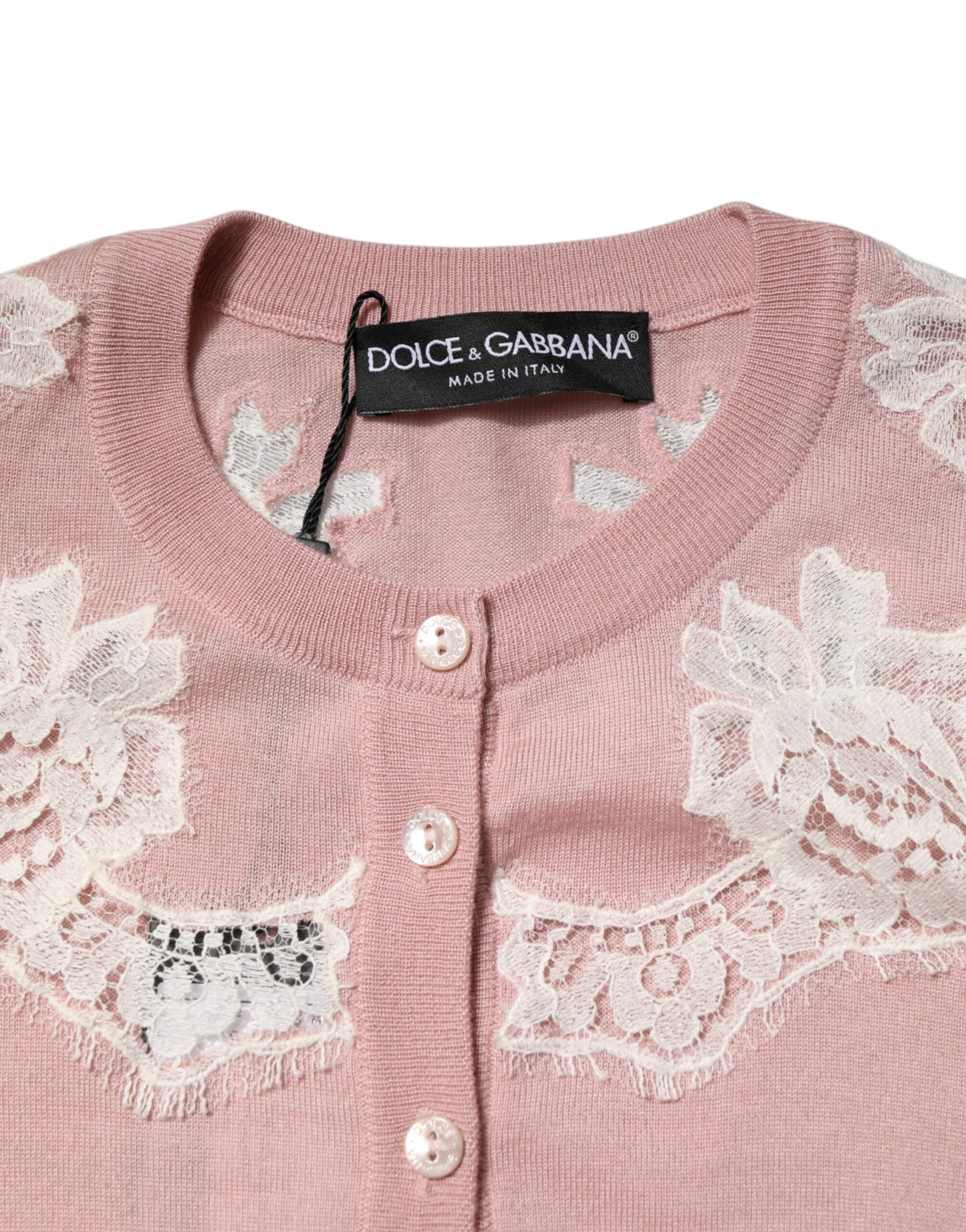 Dolce &amp; Gabbana – Rosa Strickjacke mit floraler Spitze