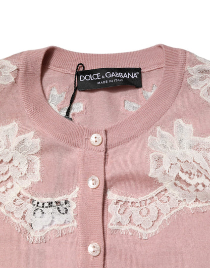 Dolce &amp; Gabbana – Rosa Strickjacke mit floraler Spitze