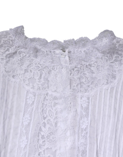 Dolce &amp; Gabbana – Weißes, langärmliges Oberteil aus geblümter Spitze aus Baumwolle