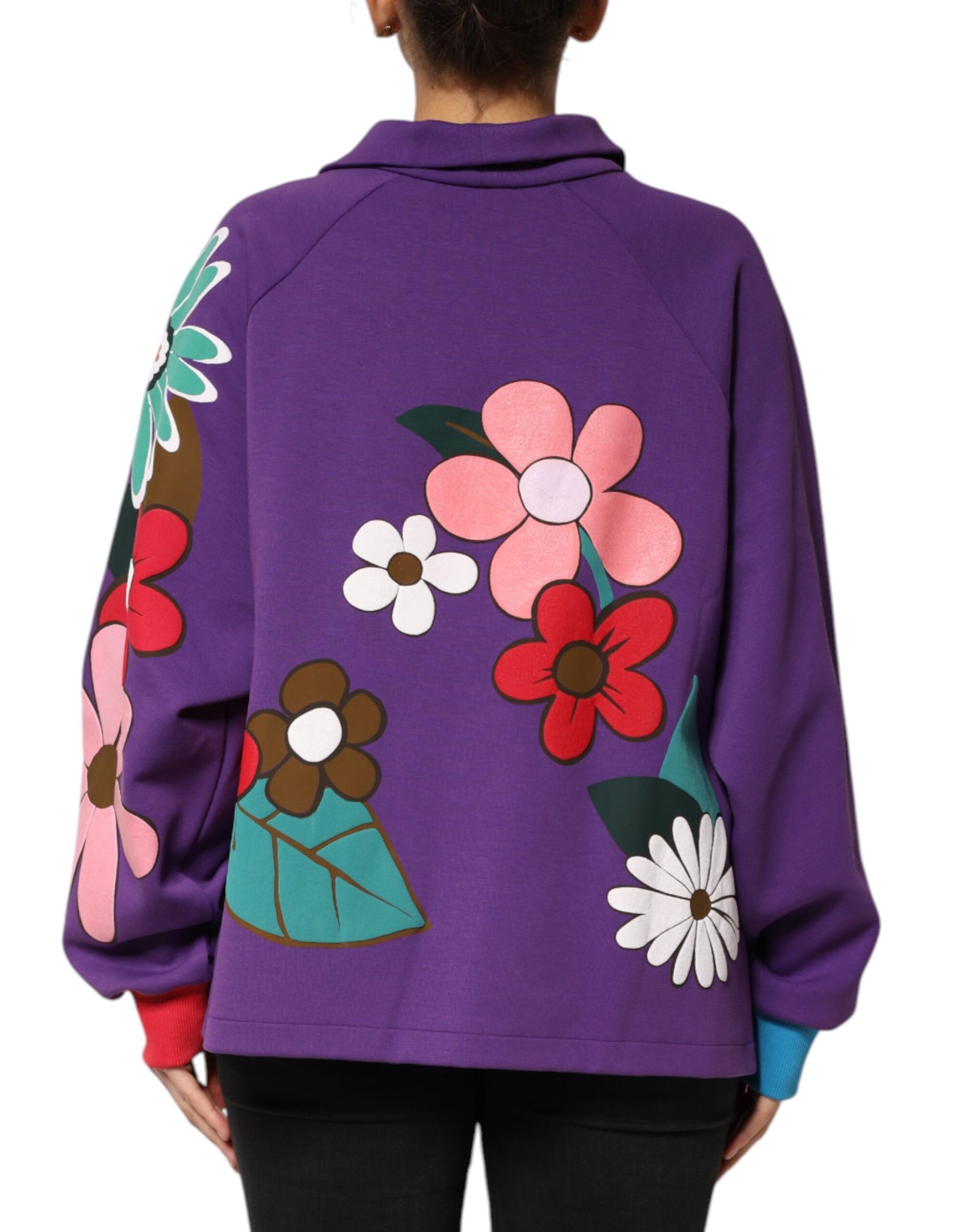 Dolce &amp; Gabbana – Lilafarbenes, langärmliges Baumwolltop mit Blumendruck