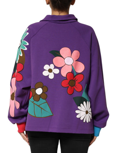 Dolce &amp; Gabbana – Lilafarbenes, langärmliges Baumwolltop mit Blumendruck