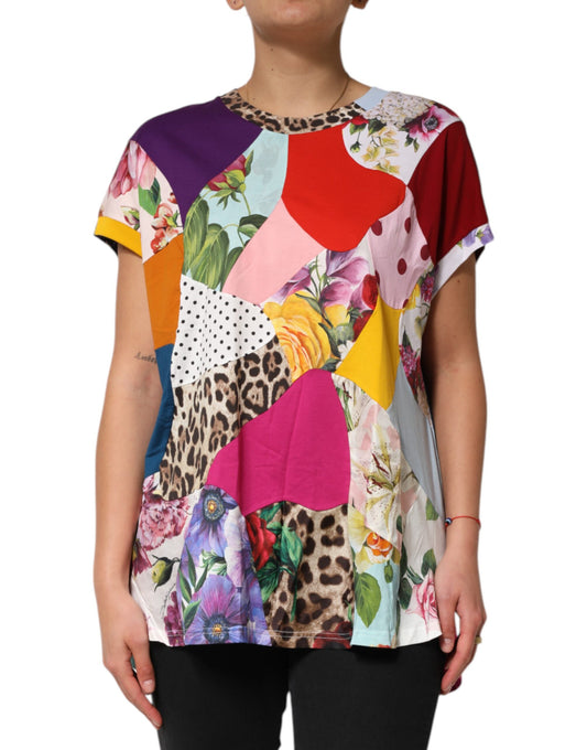 Dolce &amp; Gabbana Mehrfarbiges Patchwork-Blusetop aus Baumwolle und Seide