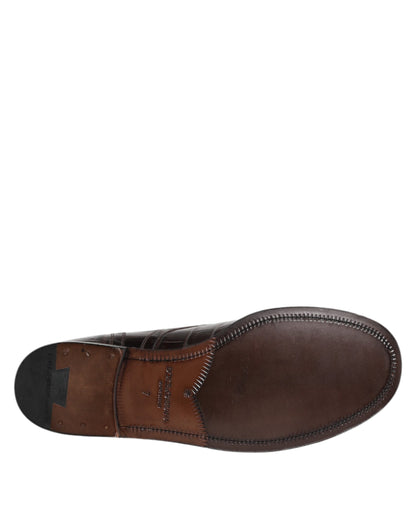 Dolce &amp; Gabbana – Kurze Stiefel mit Schnürung aus dunkelbraunem Leder