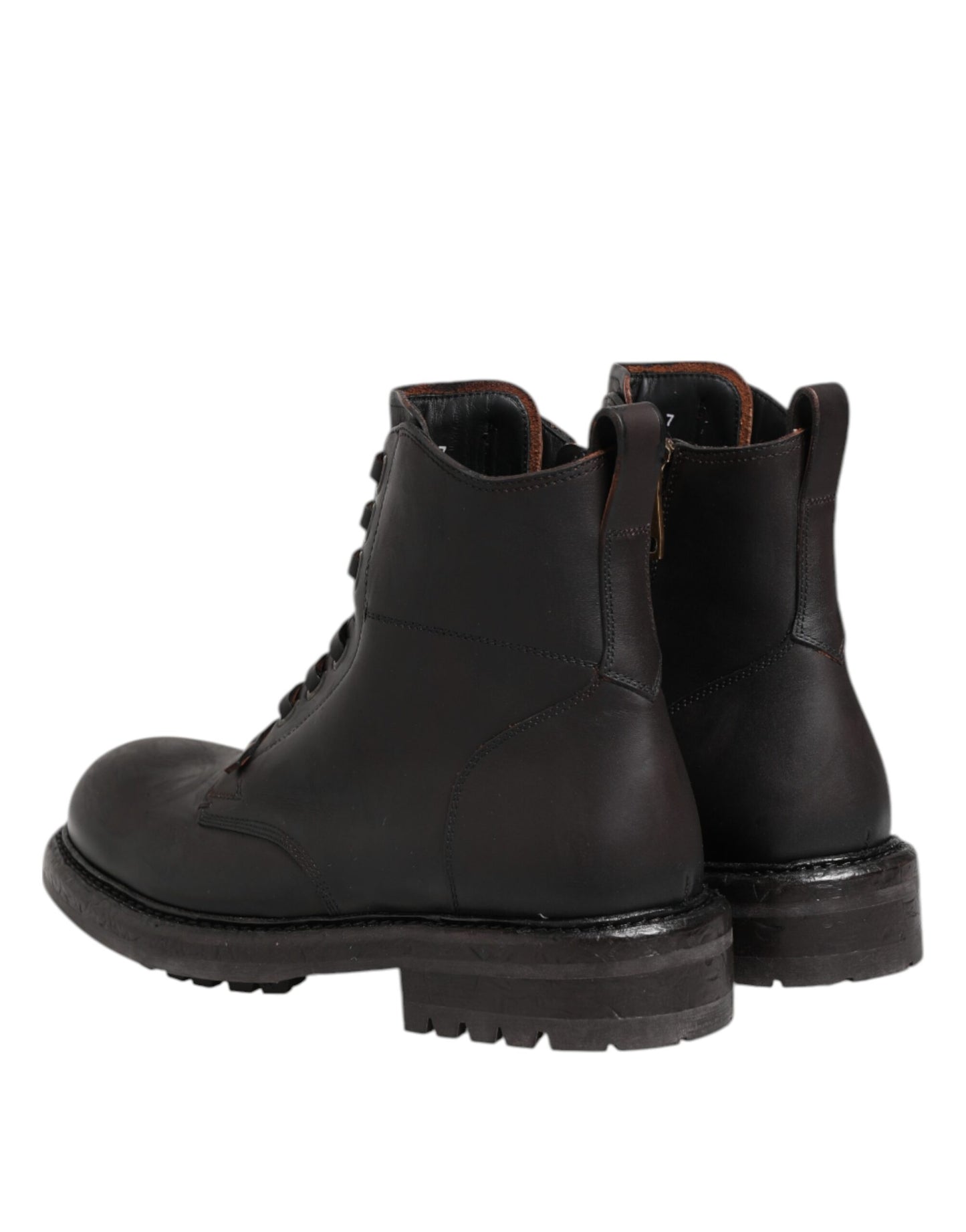 Dolce &amp; Gabbana – Dunkelbraune Lederstiefel mit Schnürung und mittlerer Wadenhöhe