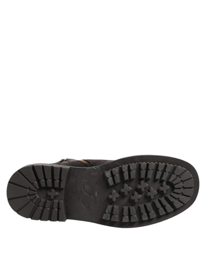 Dolce &amp; Gabbana – Dunkelbraune Lederstiefel mit Schnürung und mittlerer Wadenhöhe