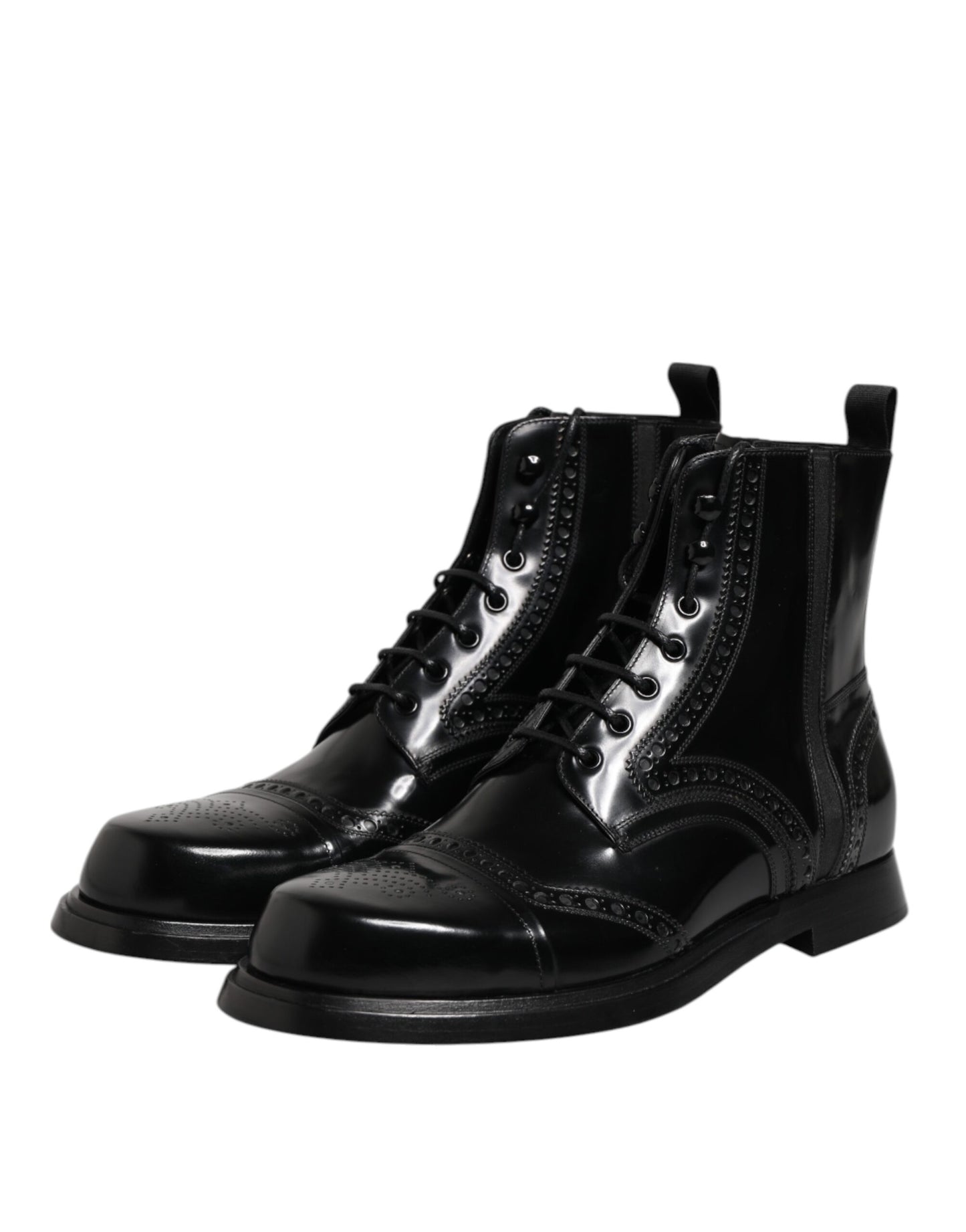 Dolce &amp; Gabbana – Schwarze, wadenhohe Schnürstiefel aus Leder