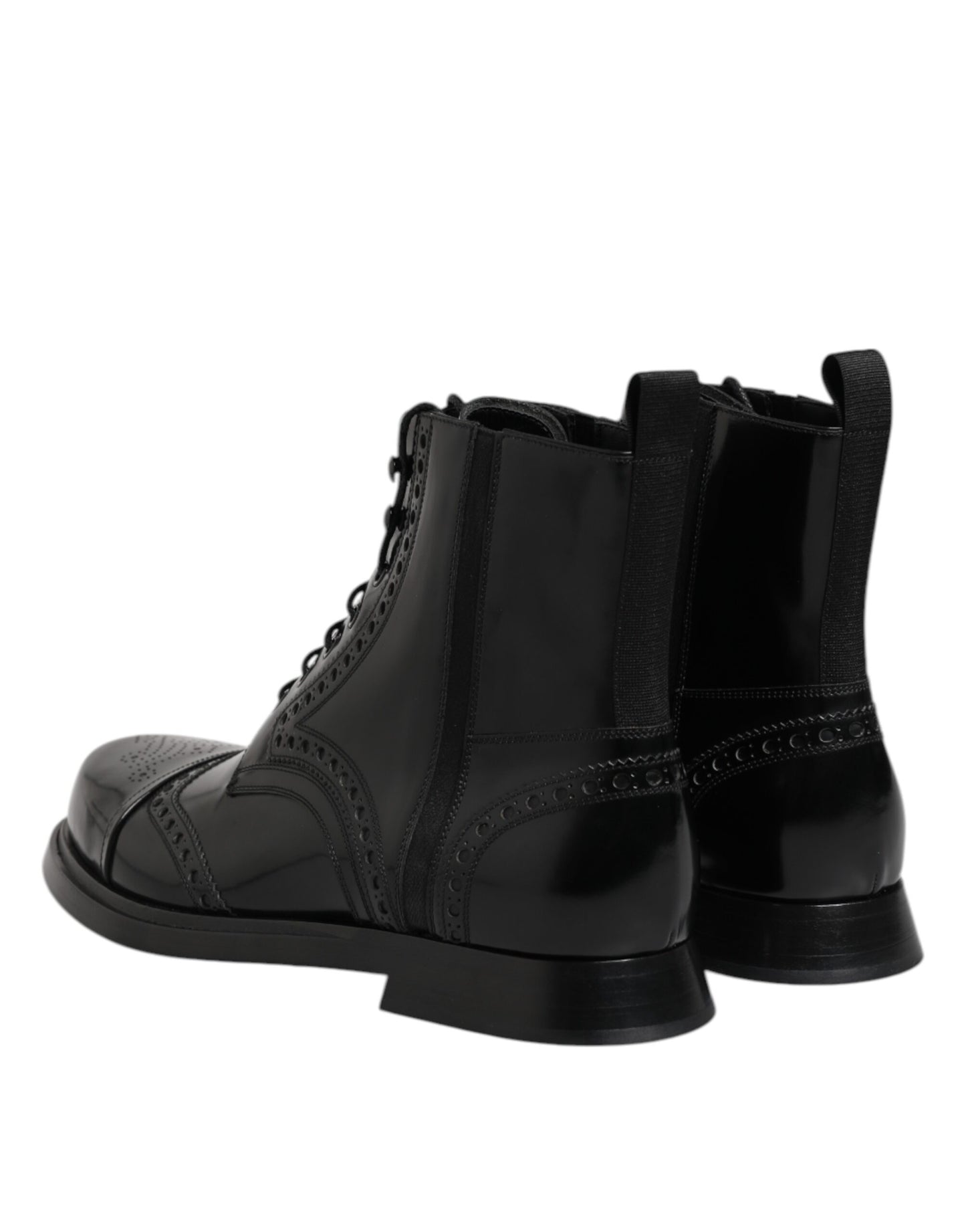Dolce &amp; Gabbana – Schwarze, wadenhohe Schnürstiefel aus Leder