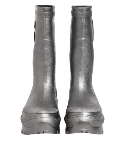 Dolce &amp; Gabbana Metallic Silber Pull On Regenstiefel Schuhe