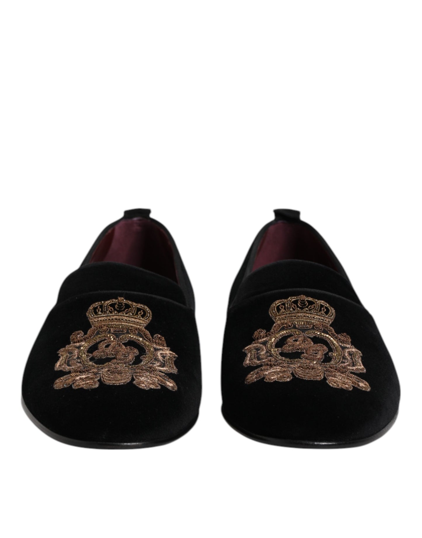 Dolce &amp; Gabbana Herren-Loafer aus schwarzem Samt mit goldener Krone