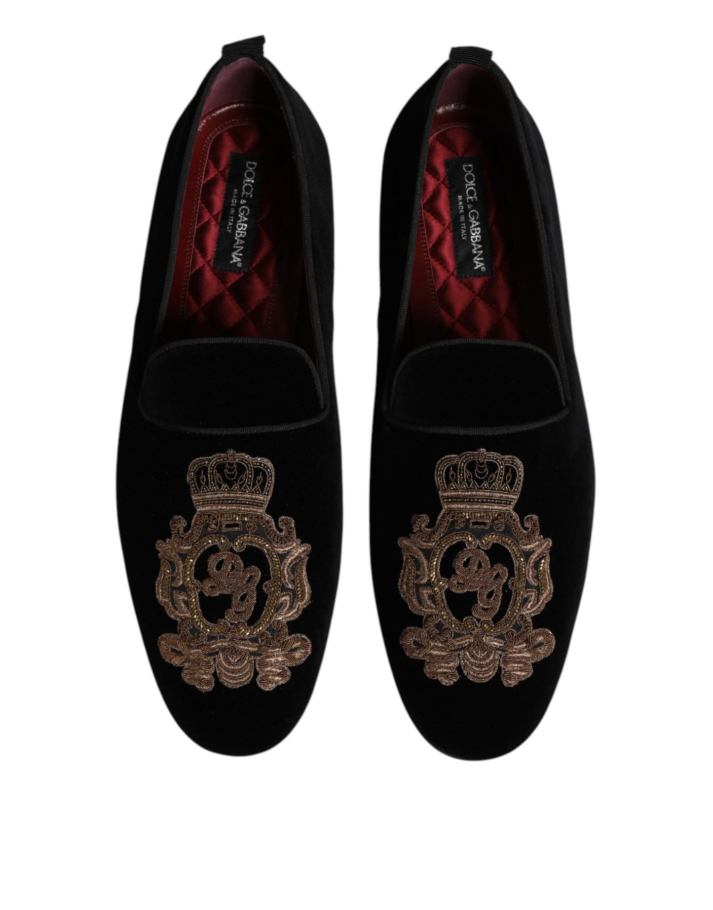 Dolce &amp; Gabbana Herren-Loafer aus schwarzem Samt mit goldener Krone