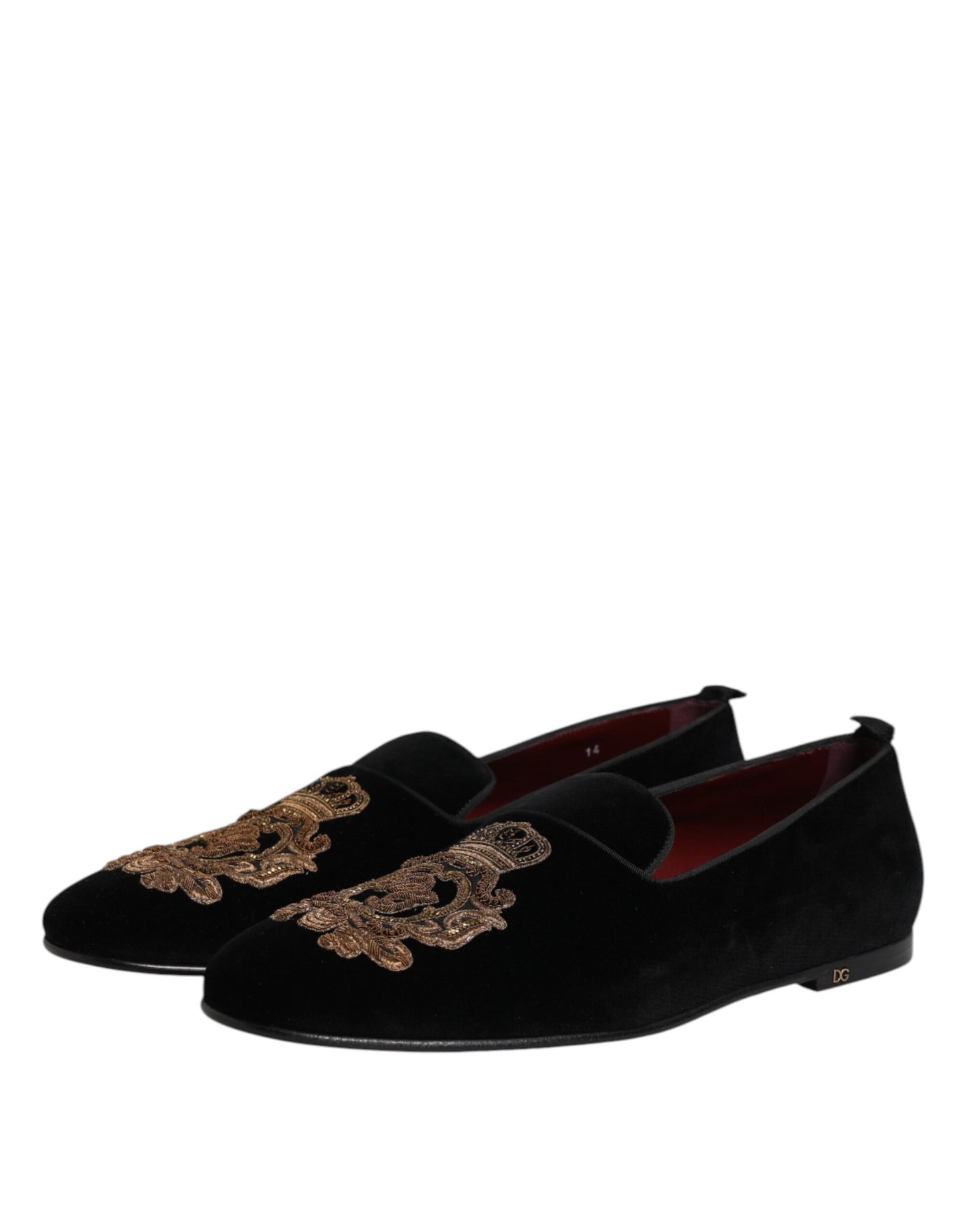 Dolce &amp; Gabbana Herren-Loafer aus schwarzem Samt mit goldener Krone