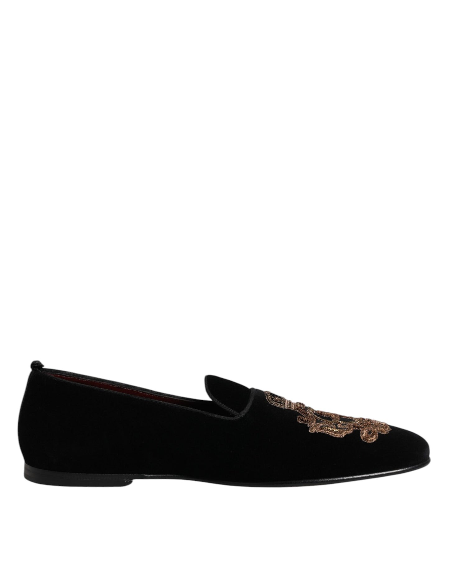Dolce &amp; Gabbana Herren-Loafer aus schwarzem Samt mit goldener Krone