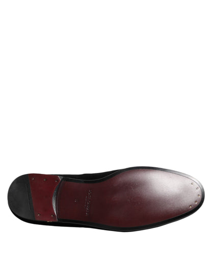 Dolce &amp; Gabbana Herren-Loafer aus schwarzem Samt mit goldener Krone