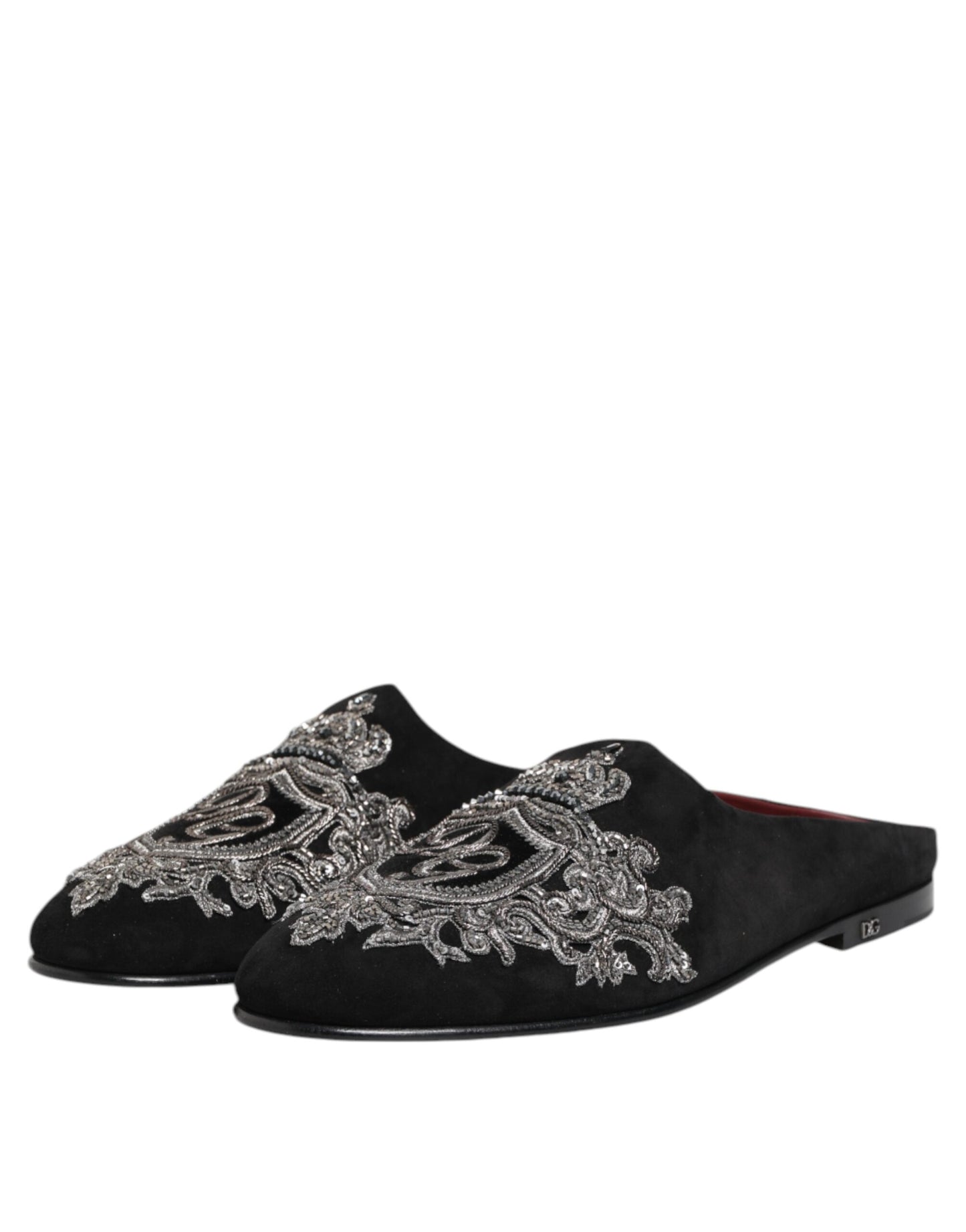 Dolce &amp; Gabbana – Schwarze Samt-Slipper „DG Crown“