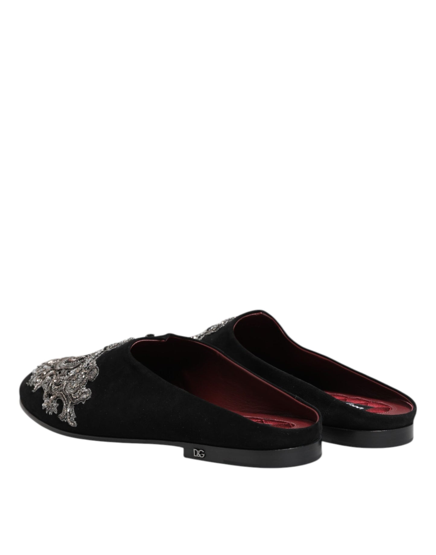 Dolce &amp; Gabbana – Schwarze Samt-Slipper „DG Crown“