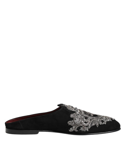 Dolce &amp; Gabbana – Schwarze Samt-Slipper „DG Crown“