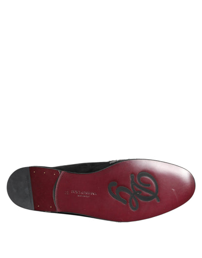 Dolce &amp; Gabbana – Schwarze Samt-Slipper „DG Crown“
