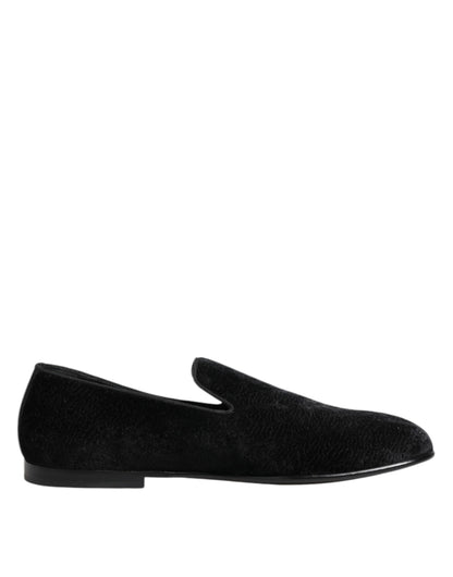 Dolce &amp; Gabbana Schwarze Jacquard-Loafer, formelle Herrenschuhe