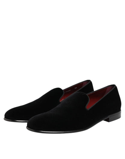 Dolce &amp; Gabbana – Slipper aus schwarzem Samt für Herren – Formelle Schuhe
