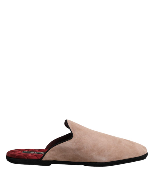 Dolce &amp; Gabbana – Flache Pantoletten aus Wildleder in Beige