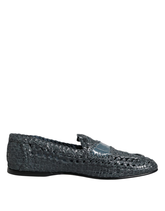 Dolce &amp; Gabbana – Blaue Slipper-Schuhe aus gewebtem Bast