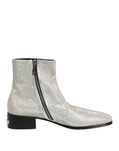 Dolce &amp; Gabbana Weiß Strass DG Logo Heels Ankle Boots Schuhe