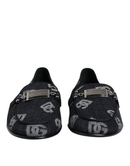 Dolce &amp; Gabbana – Blaue Baumwoll-Loafer mit Logo, formelle Abendschuhe