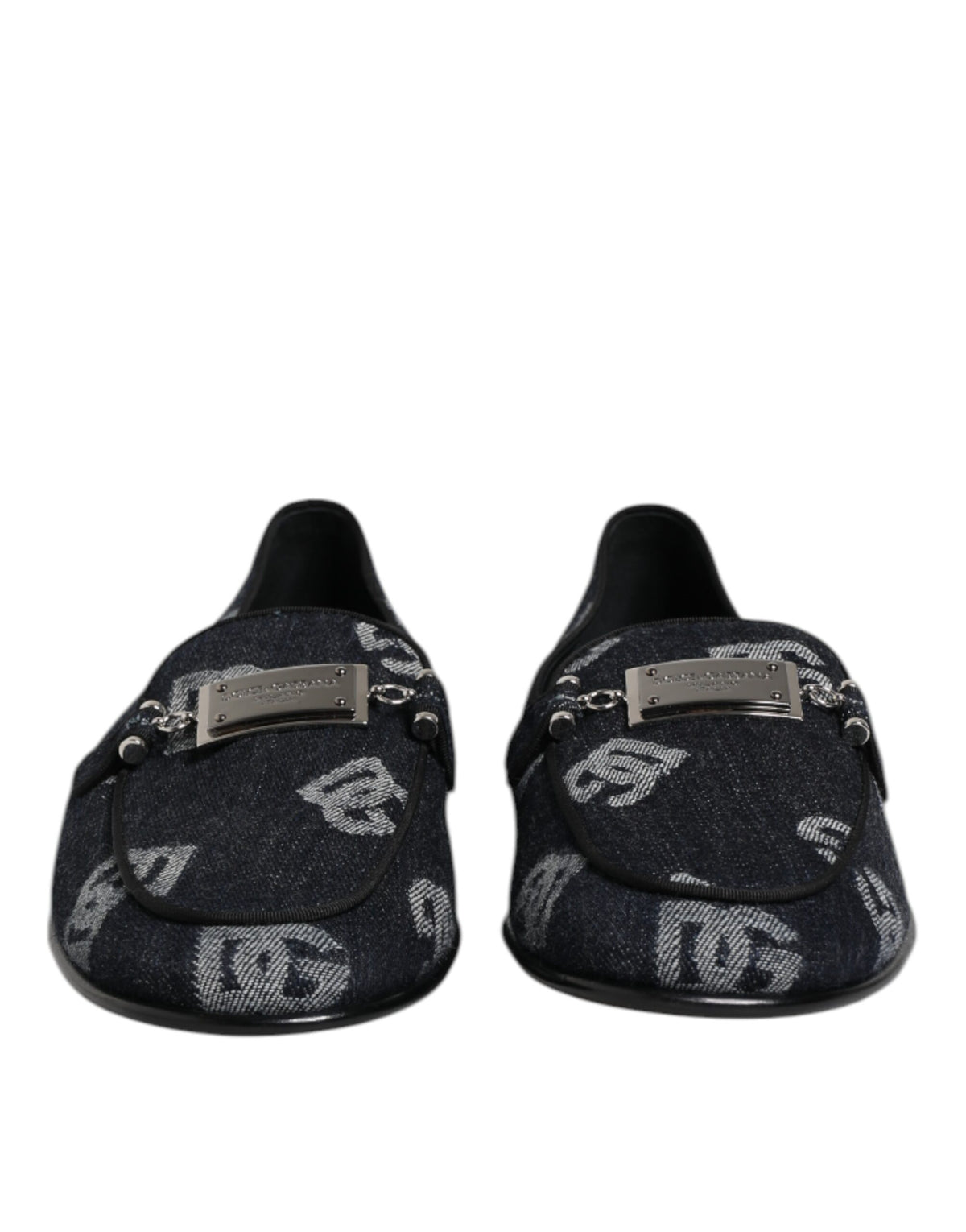 Dolce &amp; Gabbana – Blaue Baumwoll-Loafer mit Logo, formelle Abendschuhe
