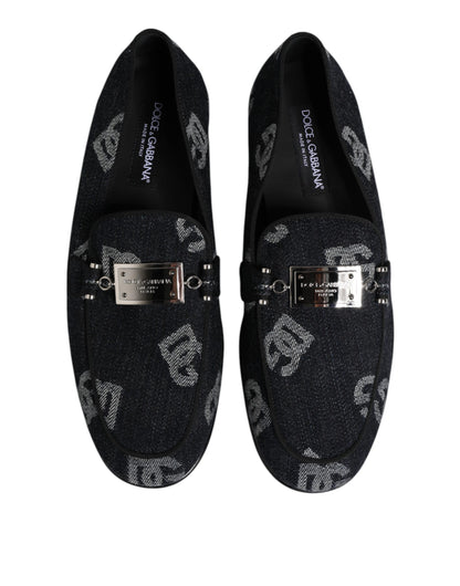 Dolce &amp; Gabbana – Blaue Baumwoll-Loafer mit Logo, formelle Abendschuhe