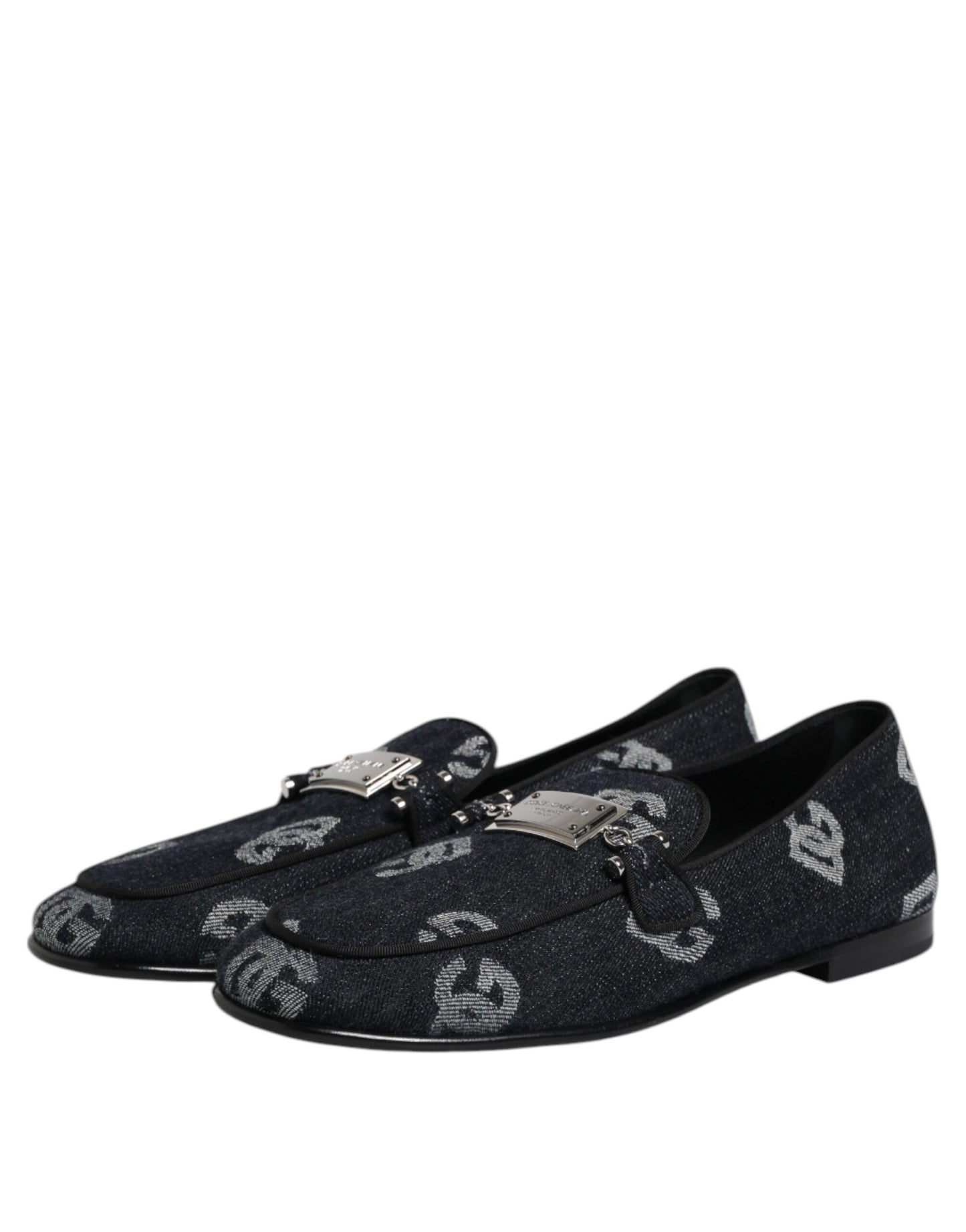 Dolce &amp; Gabbana – Blaue Baumwoll-Loafer mit Logo, formelle Abendschuhe