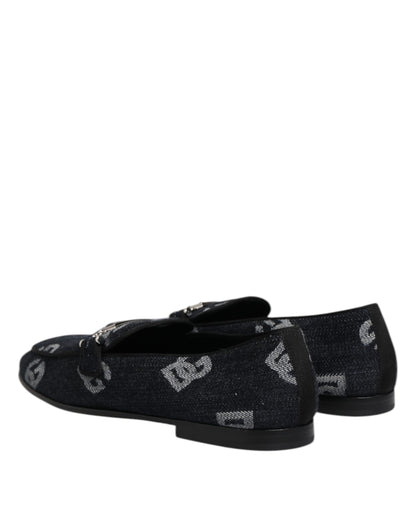 Dolce &amp; Gabbana – Blaue Baumwoll-Loafer mit Logo, formelle Abendschuhe