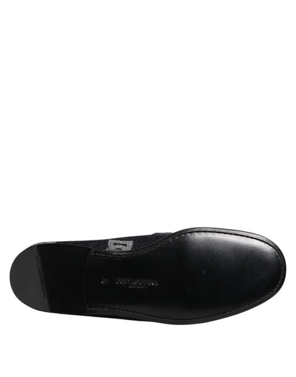 Dolce &amp; Gabbana – Blaue Baumwoll-Loafer mit Logo, formelle Abendschuhe