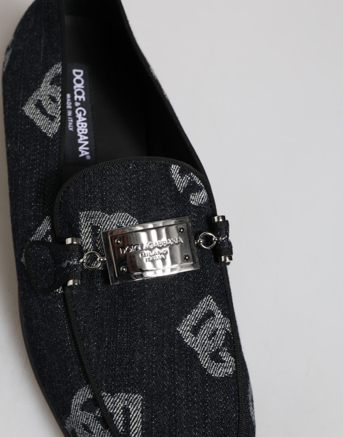 Dolce &amp; Gabbana – Blaue Baumwoll-Loafer mit Logo, formelle Abendschuhe