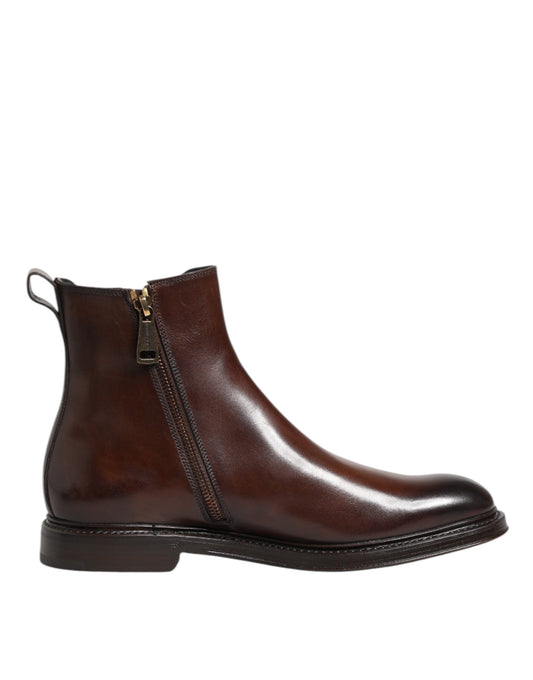 Dolce &amp; Gabbana – Chelsea-Stiefel aus Leder in Braun mit halbhohem Schaft