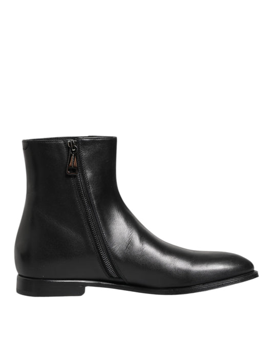 Dolce &amp; Gabbana Herren Stiefeletten aus schwarzem Leder mit mittlerer Wade