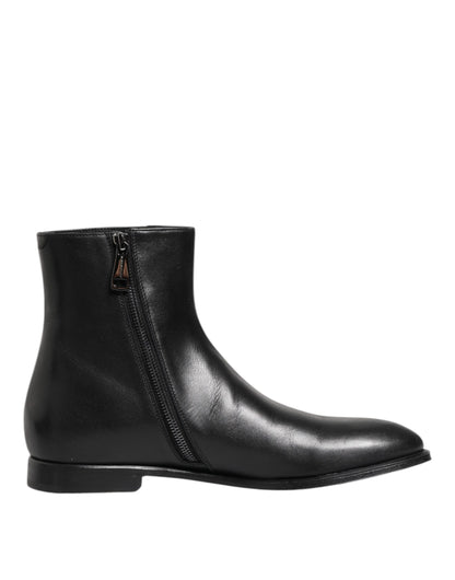 Dolce &amp; Gabbana Herren Stiefeletten aus schwarzem Leder mit mittlerer Wade