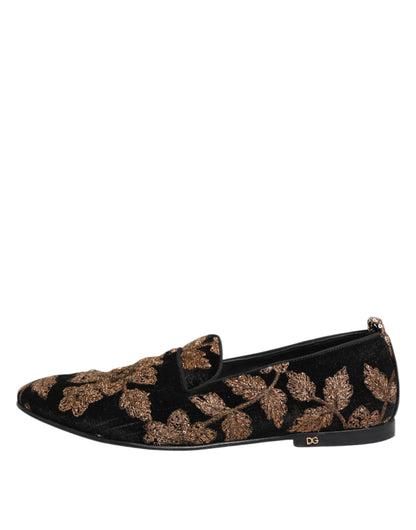 Dolce &amp; Gabbana Schwarze Loafer mit Blumenstickerei für Herren