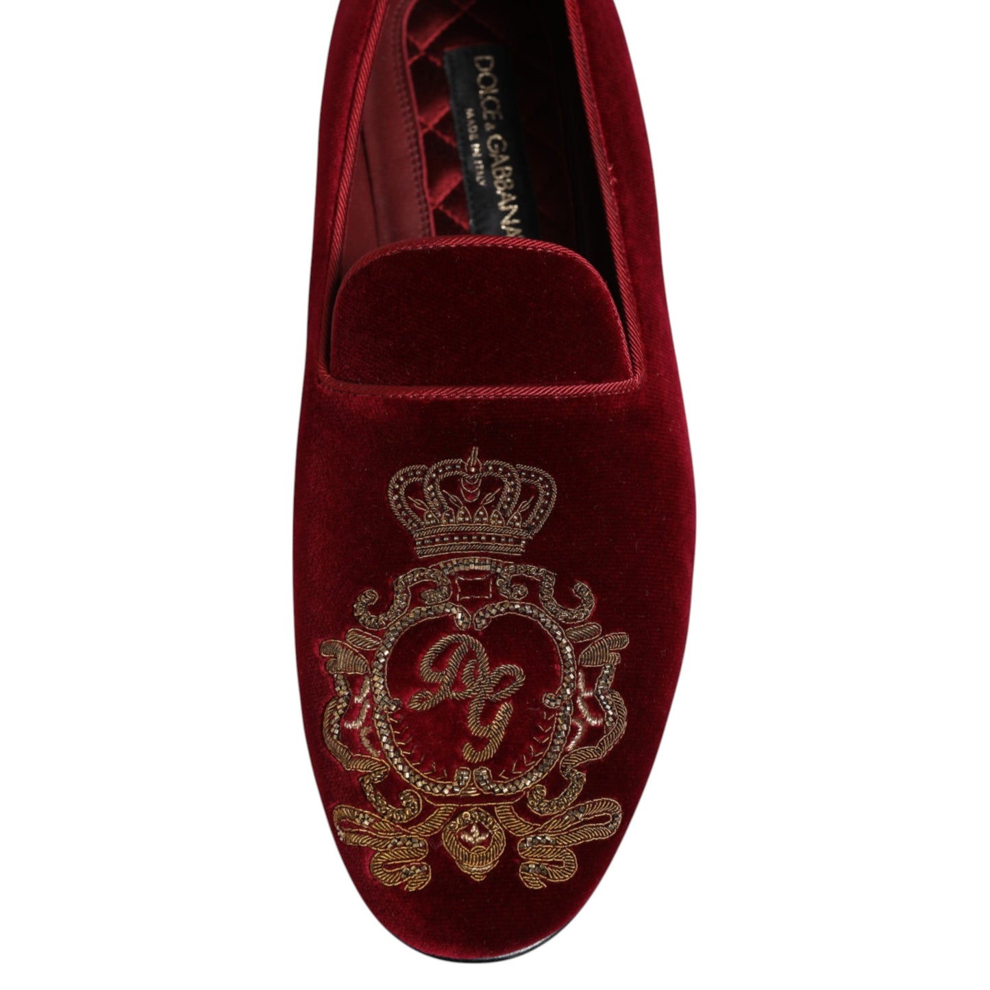 Dolce &amp; Gabbana Roter Samt Gold Crown Herren Loafer Schuhe