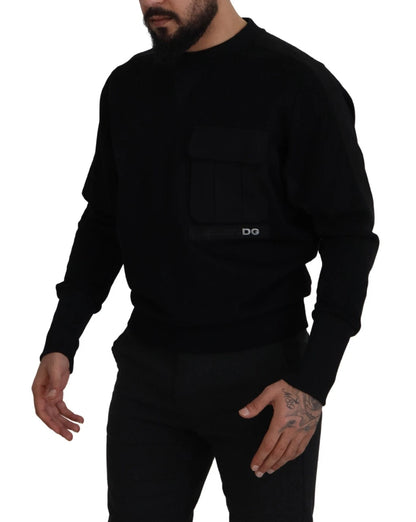 Dolce &amp; Gabbana – Schwarzes Sweatshirt mit Rundhalsausschnitt aus Baumwolle