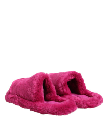 Dolce & Gabbana Pink Acrylic Faux Fur Mens Flats Sandals Shoes