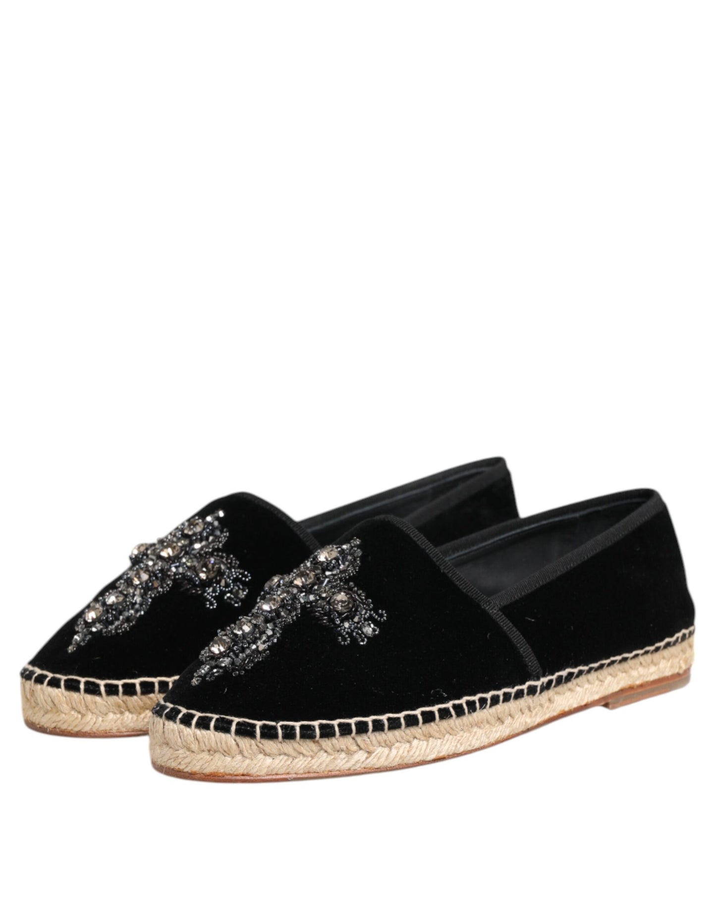 Dolce &amp; Gabbana – Schwarze Espadrilles mit Kreuz und Kristallen zum Hineinschlüpfen