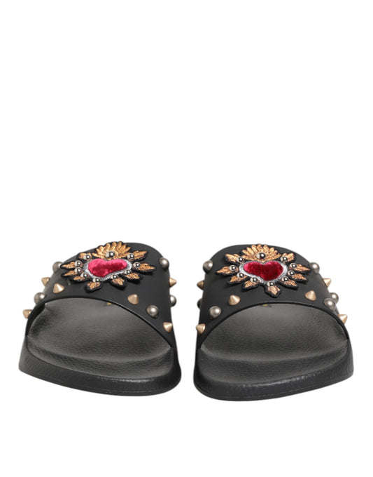 Dolce &amp; Gabbana – Sacred Heart – Slides aus schwarzem Gummi Herren Strandschuhe