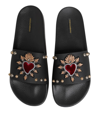 Dolce &amp; Gabbana – Sacred Heart – Slides aus schwarzem Gummi Herren Strandschuhe