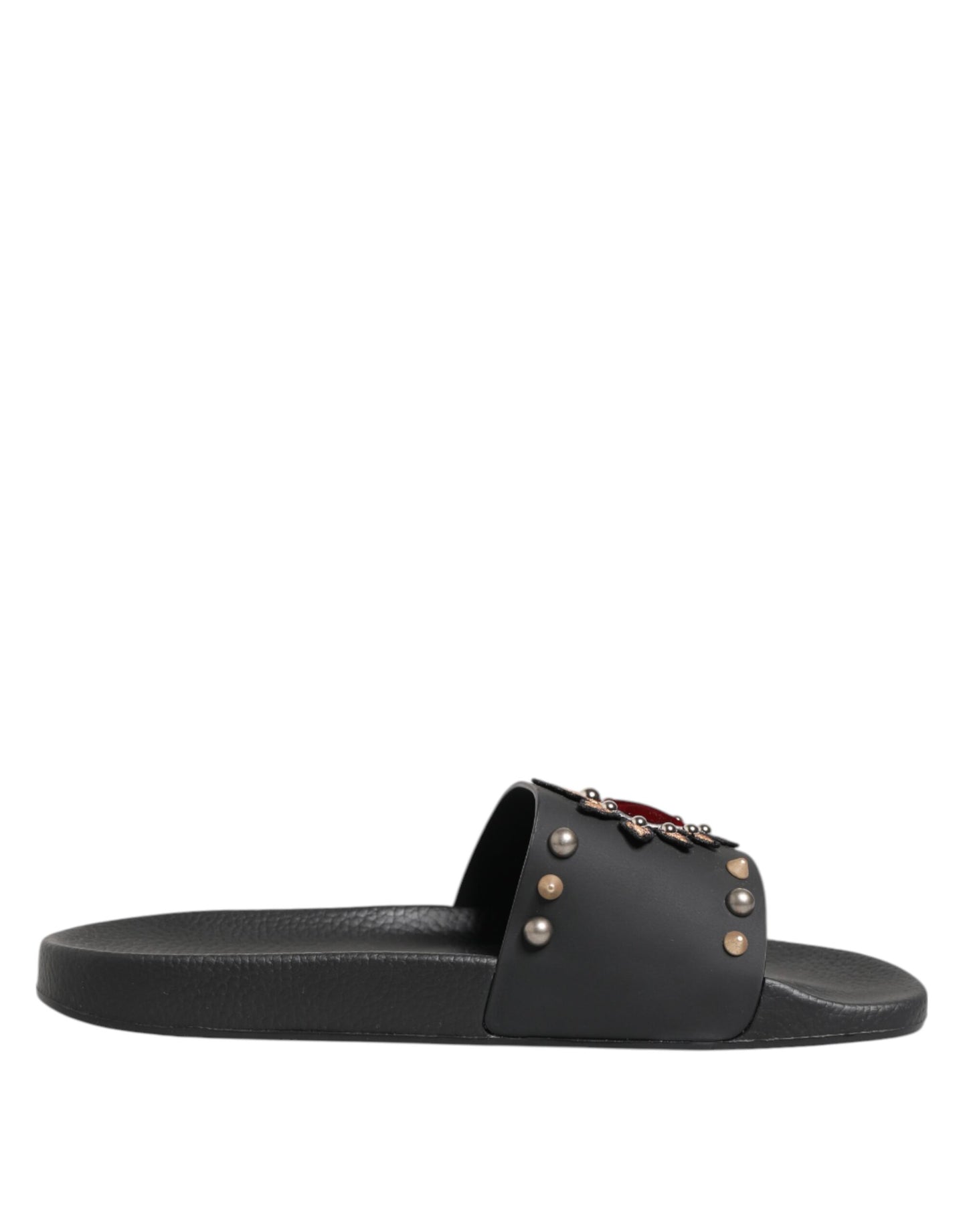 Dolce &amp; Gabbana – Sacred Heart – Slides aus schwarzem Gummi Herren Strandschuhe