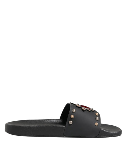 Dolce &amp; Gabbana – Sacred Heart – Slides aus schwarzem Gummi Herren Strandschuhe